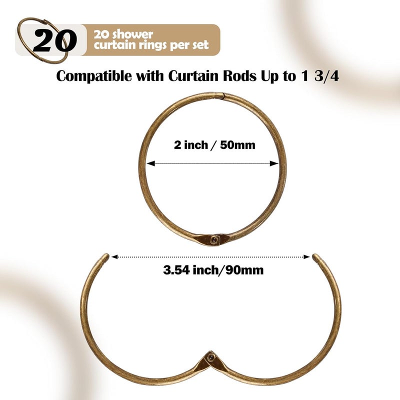Mafegu 20Pcs Shower Curtain Hooks,Metal Round Shower Curtain Hooks Roman Rings Rustproof Decorative Shower Curtain Rings for Bathroom, Bathtub, Window, Balcony (20, Bronze) - Image 3